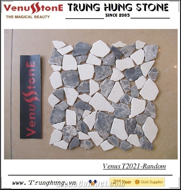 Crema Marfil Marble + Dark Emperador Random Marble Mosaic Tiles - Crazy Cut