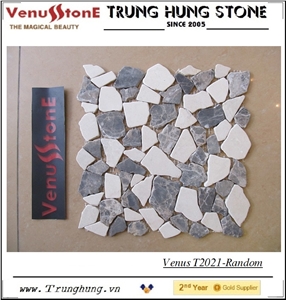 Crema Marfil Marble + Dark Emperador Random Marble Mosaic Tiles - Crazy Cut
