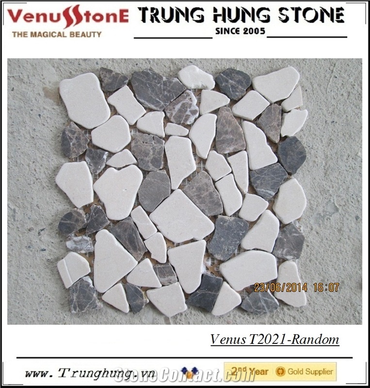 Crema Marfil Marble + Dark Emperador Random Marble Mosaic Tiles - Crazy Cut