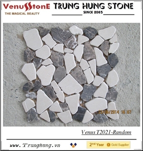 Crema Marfil Marble + Dark Emperador Random Marble Mosaic Tiles - Crazy Cut
