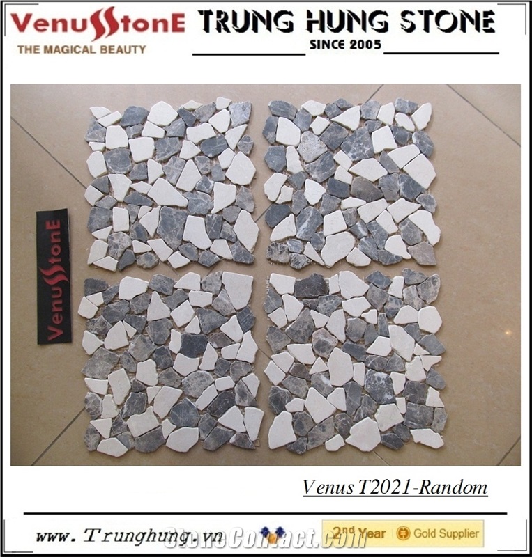 Crema Marfil Marble + Dark Emperador Random Marble Mosaic Tiles - Crazy Cut