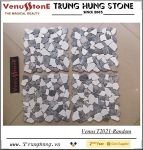 Crema Marfil Marble + Dark Emperador Random Marble Mosaic Tiles - Crazy Cut