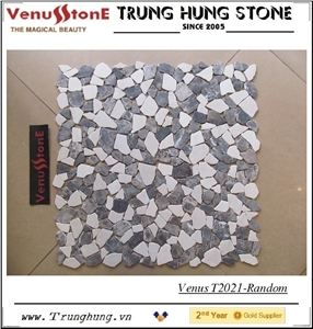 Crema Marfil Marble + Dark Emperador Random Marble Mosaic Tiles - Crazy Cut