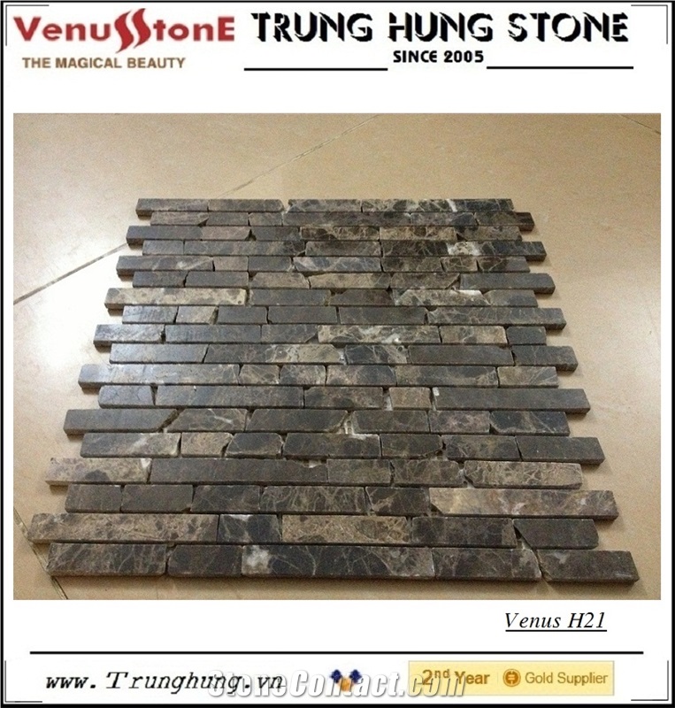 Dark Emperador Broken Edge Honed Marble Mosaic Tiles