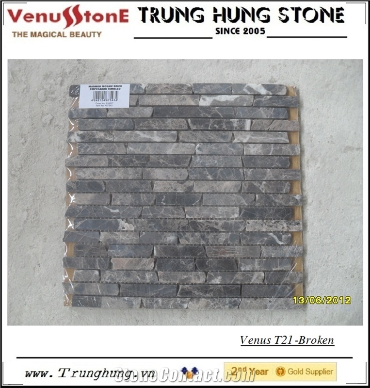 Dark Emperador Broken Edge Marble Mosaic Tiles