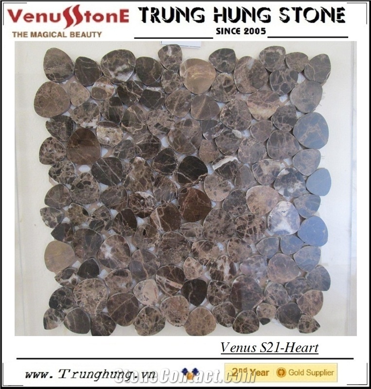 Dark Emperador Heart Shape Marble Mosaic Tiles