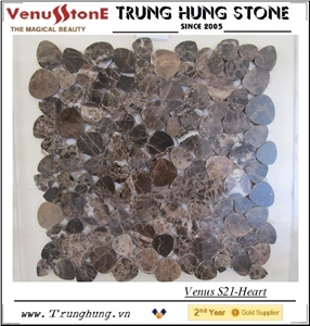 Dark Emperador Heart Shape Marble Mosaic Tiles
