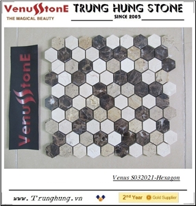 Dark Emperador Mixed - Hexagon Marble Mosaic Tile Polished