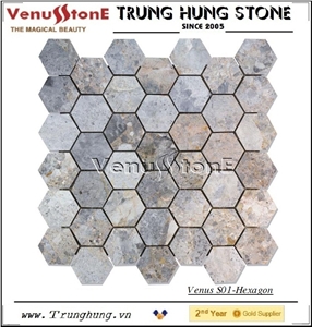 Light Grey Panther Hexagon Marble Mosaic Tile Polished