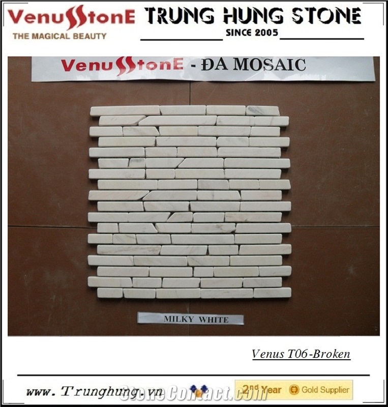Milky White Broken Edge Marble Mosaic Tiles