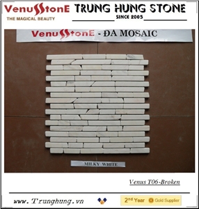 Milky White Broken Edge Marble Mosaic Tiles