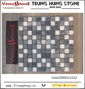 Milky White + Eddy Black + Blue Stone Mixed Tumbled Marble Mosaic Tiles