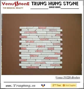 Pink and White Broken Edge Marble Mosaic Tiles