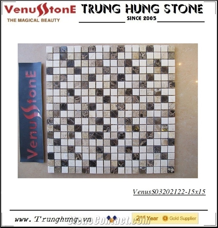 Vietnam Beige Carpet Marble + Crema Marfil + Dark Emperador + Light Emperador Multicolor Polished Marble Stone Mosaic