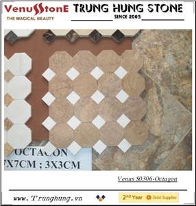 Vietnam Beige Carpet Octagon Marble Mosaic Tile Polished with White Dots