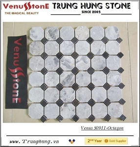 Vietnam Gray Octagon Marble Mosaic Tile Polished with Black Dots