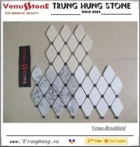 Vietnam Milky White Diamond Marble Mosaic Tile Polished with Black Dots