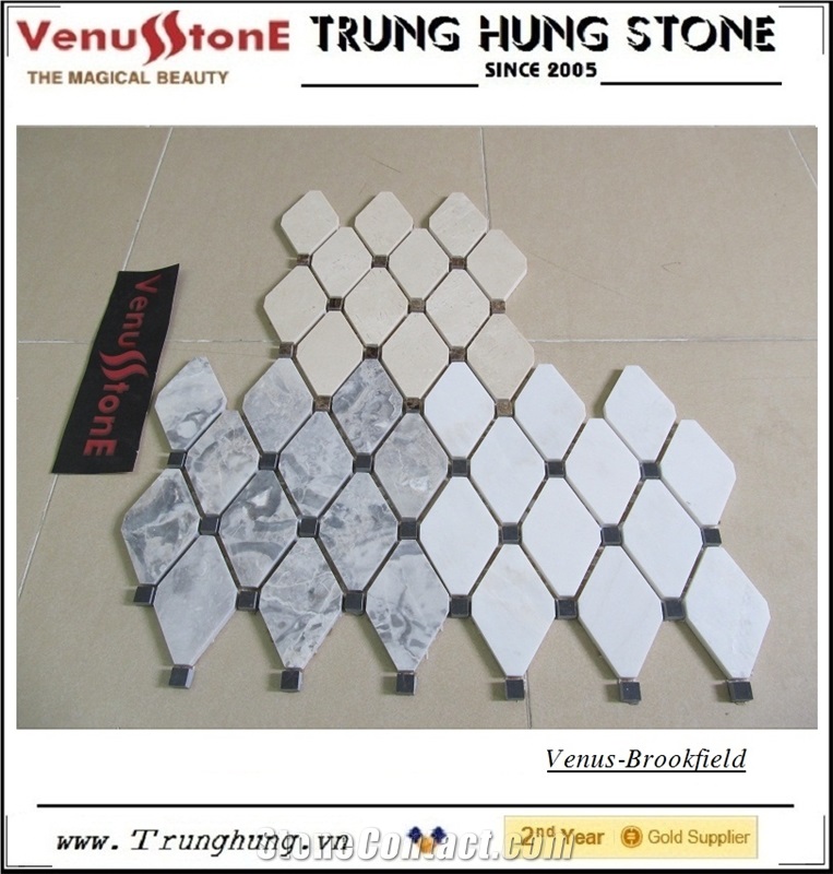 Vietnam Milky White Diamond Marble Mosaic Tile Polished with Black Dots
