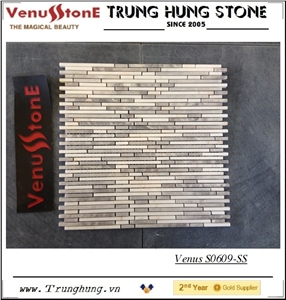 Vietnam Milky White + Gray Marble Strip Marble Mosaic Tiles