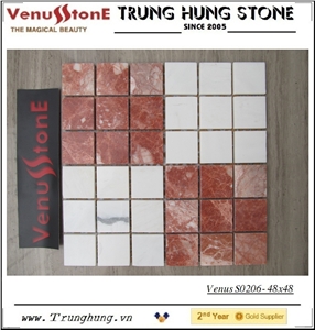 Vietnam Pink Marble + Milky White Marble 48*48 Pink and White Polished Marble Mosaic Tiles