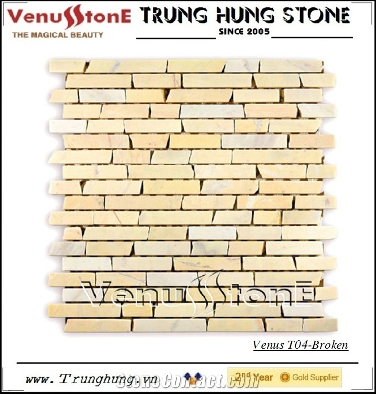 Wooden Yellow Broken Edge Marble Mosaic Tiles