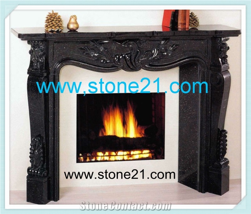 Black Galaxy Granite Fireplaces