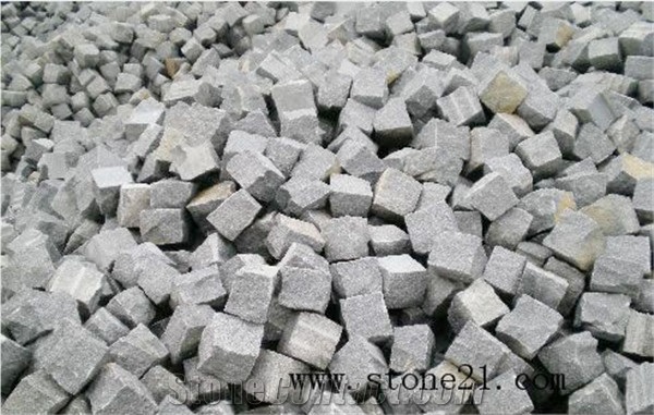 G654 Dark Grey Granite Paving Stone Cube Stone, Natural Granite Garden Stepping Pavements