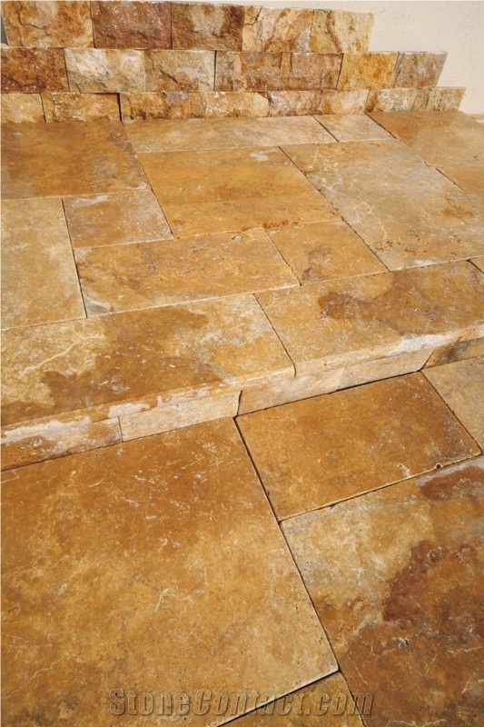 Gold Travertine tiles & slabs , Afyon Yellow Travertine Tumbled flooring tiles, walling tiles 