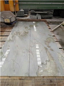 Calacatta Blue Spray Wave China Marble Polished Slabs, White Marble with Grey Marble Tiles & Slab Machine Cutting Panel Lobby Floor Paving