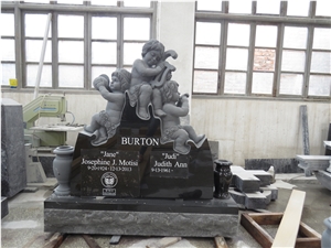 Factory Direct China Shanxi Black Carving Boy Baby Angels Monuments, Tombstone Design Writing Letters and Painting Gold Headstone