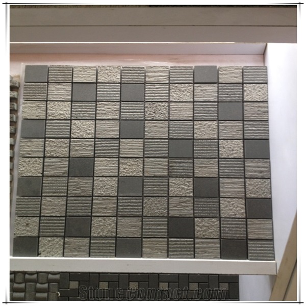 Mixed Finishes Basalt Stone Mosaic/ Grey Basalt Hexagon Mosaic