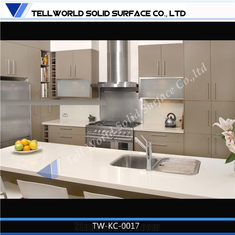 Absolute White Kitchen Countertop with Wash Basin