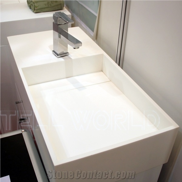 Free Standing Solid Surface Countertops Modern Bathroom Cabinets with Basins