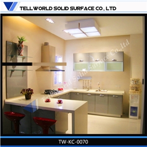 Solid Surface Pure White Kitchen Countertops Quartz Stone Kitchen Top Prices