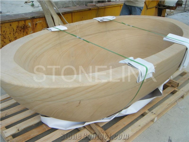 Slba-003, Yellow Wooden Sandstone Bathtubs, Chinese Yellow Wooden Sandstone Bath Tubs,