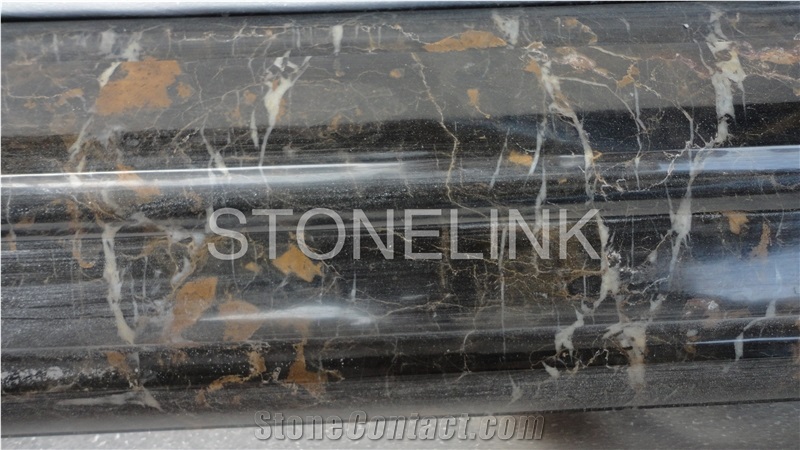 Slcl-007, Portoro Gold Marble Column, Black Marble Column