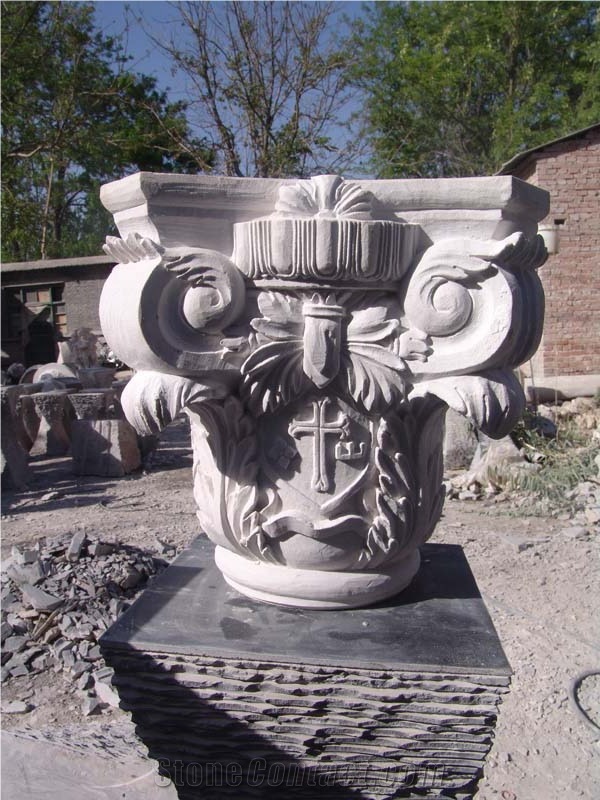 Slcl-027, White Sandstone Column Base, Roman Column Base, White Column, China White Sandstone Roman Columns