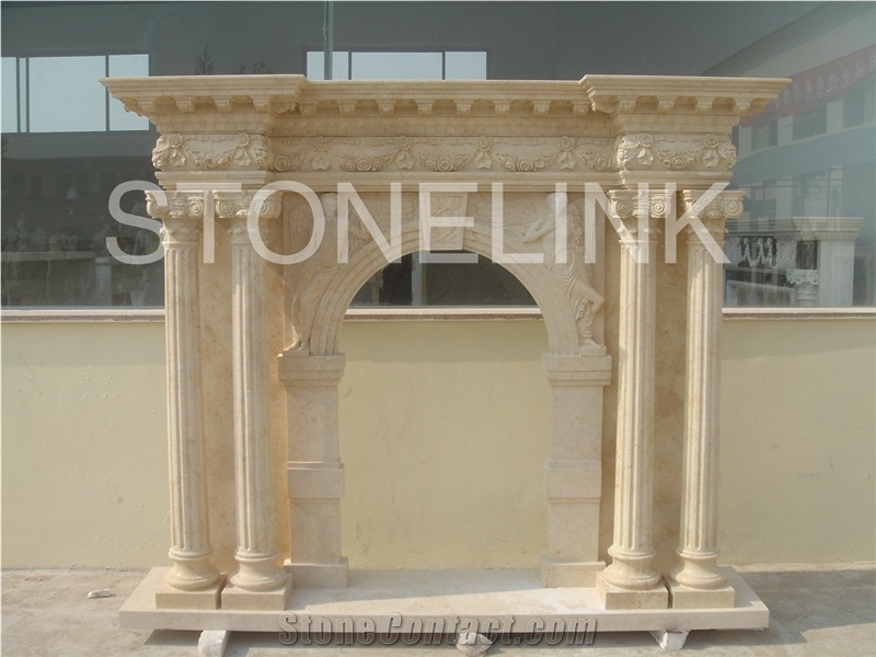 Slfi-030, Stone Wood Burning Fireplace, Marble Fireplace Mantel, Beige Color Indoor Decoration