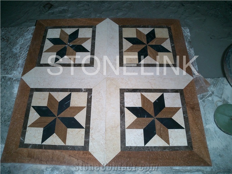 Slme-006- Water-Jet Marble Medallion-Water-Jet Medallion-Medallion-Marble Medallion-Floor Tiles, Brown Marble Medallion