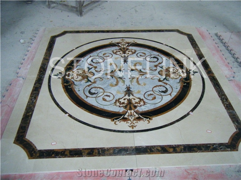 Slme-016- Water-Jet Marble Medallion-Water-Jet Medallion-Medallion-Marble Medallion-Floor Tiles, Brown Marble Medallion
