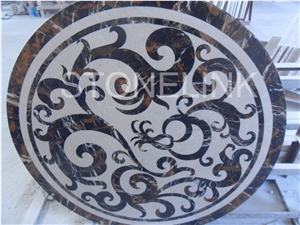 Slme-026- Water-Jet Marble Medallion-Water-Jet Medallion-Medallion-Marble Medallion-Floor Tiles, Brown Marble Medallion