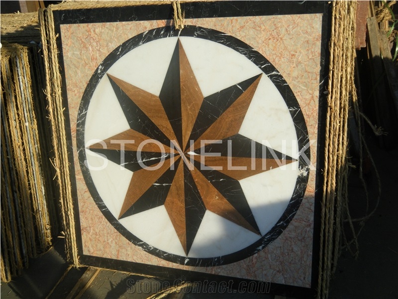 Slme-042- Water-Jet Marble Medallion-Water-Jet Medallion-Medallion-Marble Medallion-Floor Tiles, Brown Marble Medallion