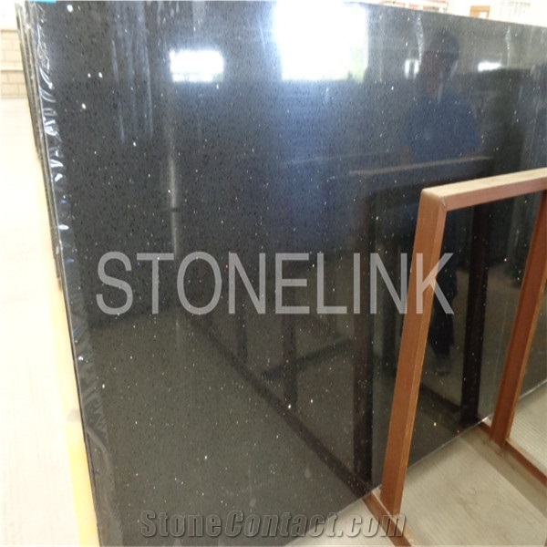 Slqu-006,Black Quartz Stone Slabs & Tiles,Artificial Quartz,Engineered Quartz