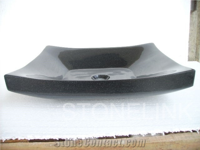 Slsi-026, Mongolia Black Basalt Square Basin, Countertop Basin
