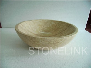 Slsi-040, Yellow Wooden Look Round Basin&Sink, Yellow Travertine Basin, Countertop Basin, Madera Oro Yellow Travertine Sinks & Basins