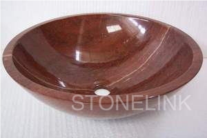 Slsi-044, Red Marble Round Basin, Chinese Basin, Countertop Basin