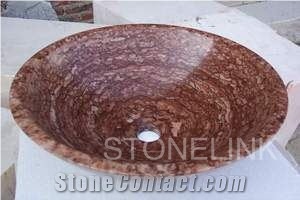 Slsi-046, Red Marble Round Basin, Countertop Basin