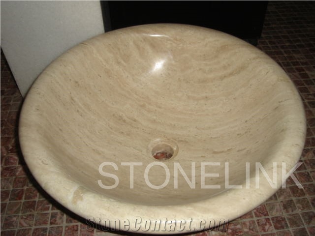 Slsi-074, Beige Travertine Round Basin