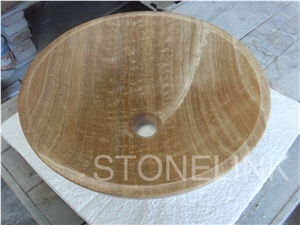 Slsi-115, Chinese Wooden Yellow Onyx Round Basin, Yellow Wooden Wash Bowl