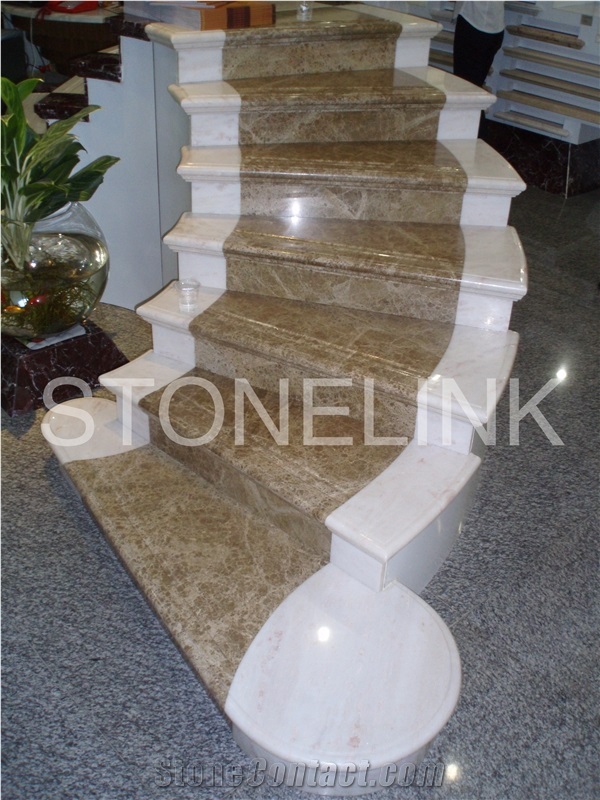 Slst-005, Light Emperador Stair, Light Brown Staircase, Step and Riser, Light Emperador Marble Staircase